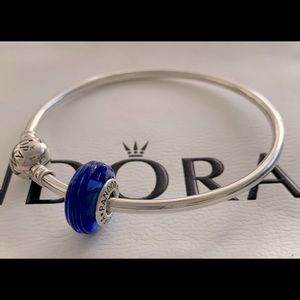 Pandora Retired and Rare Blue Swirl Murano Glass Bead 925 Sterling